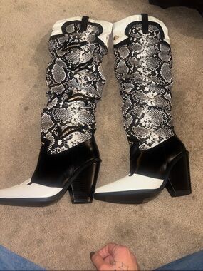 Cape Robbin Black & White Snakeskin Knee Boots